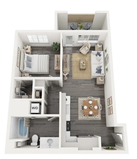 Amelia One bedroom one bathroom B2 floorplan- 652-663 sq ft